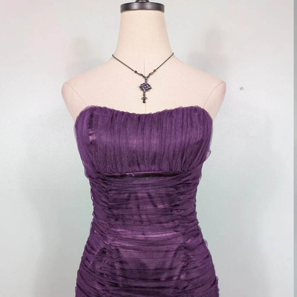 Prom Dress Maxi Gown 4 Purple Mermaid Ruffle Tulle Glam Y2K Princess Strapless